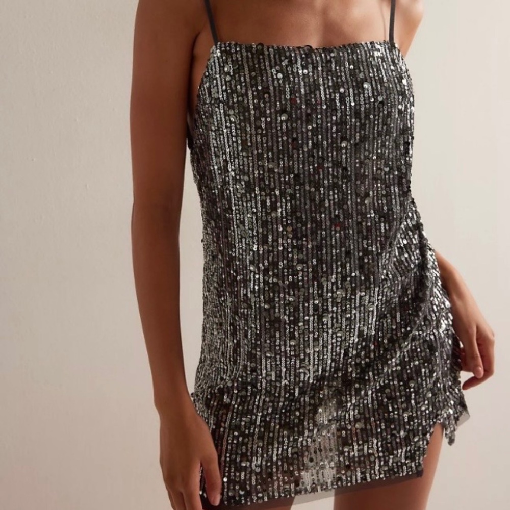 NWT FREE PEOPLE Midnight Kiss Slip Dress in Charcoal